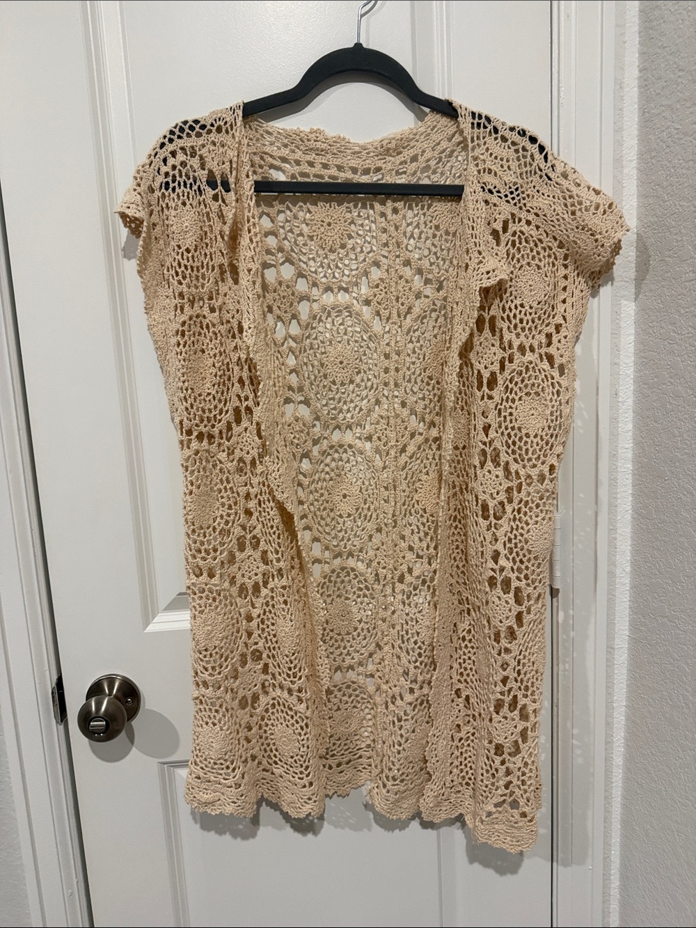 Crochet Open-Front Cardigan Vintage long Vest - SZ M